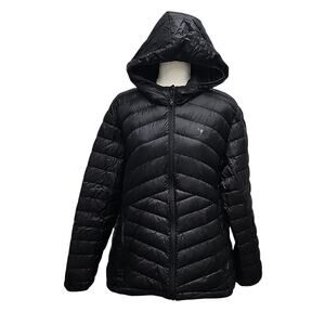 Camelcrown Women's Black Full Zip Hooded Down Puffer Jacket w/Glass Case Size 2X